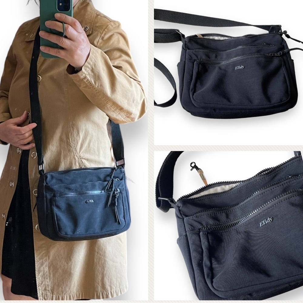 Black Nylon Shoulder bag Women Waterproof Lightweight Crossbody Purse pockets